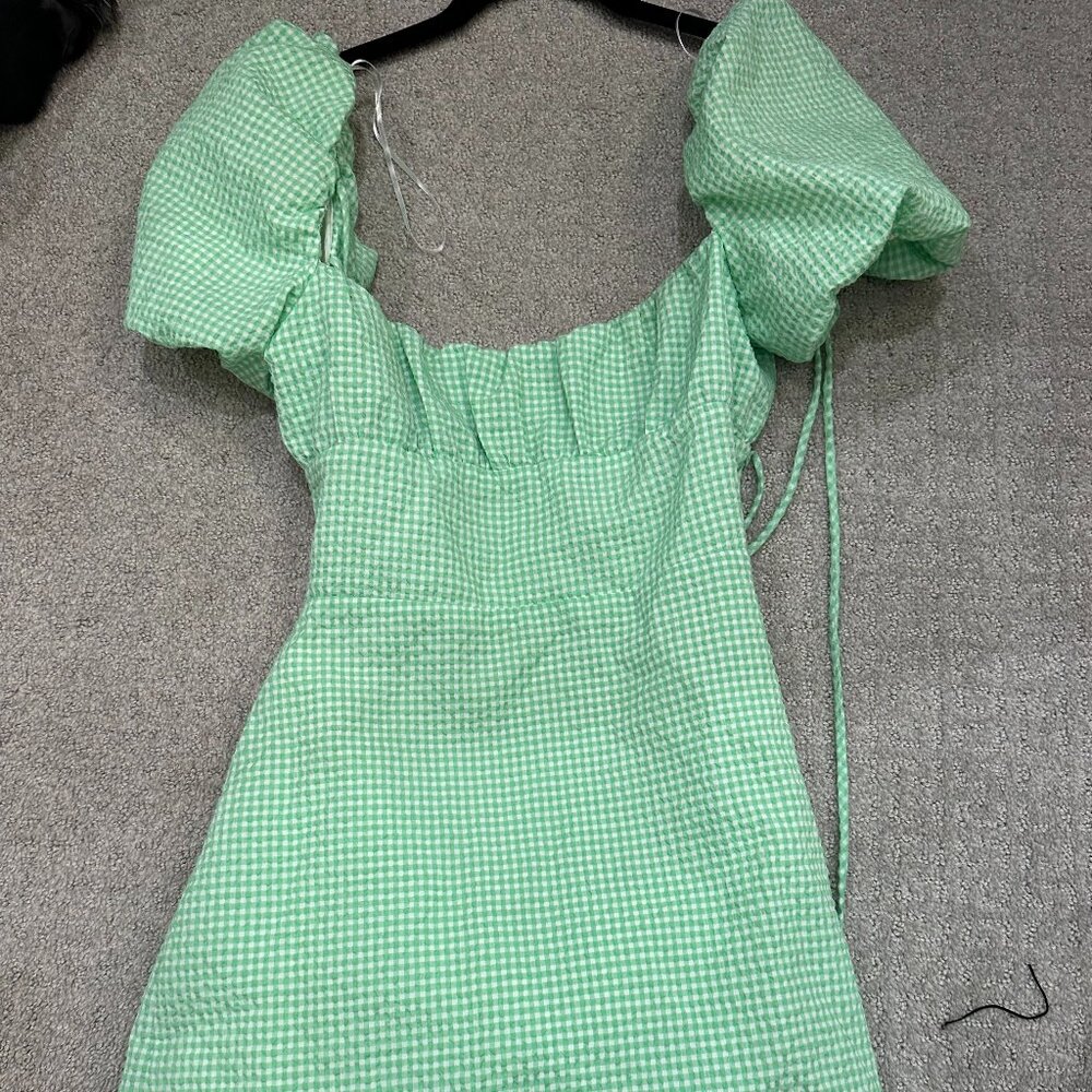 Green and White Checkered Mini Dress